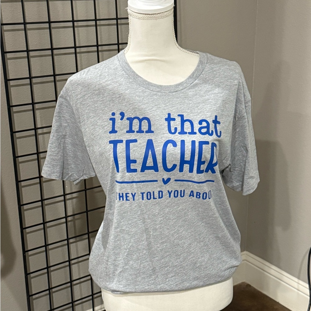 Gray T-Shirt with Blue Print